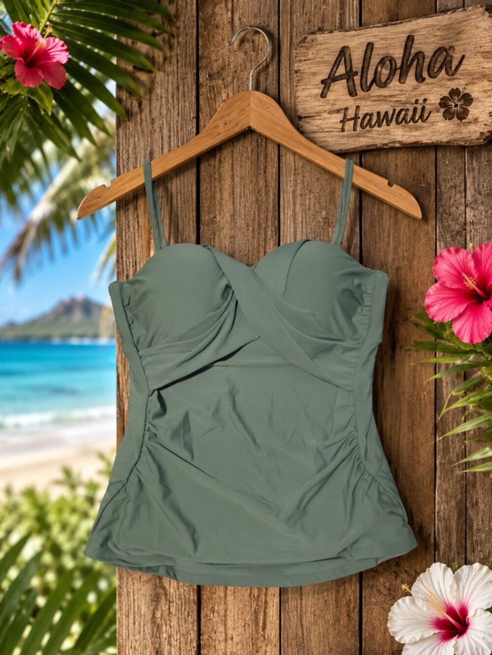 Cupshe green push up tankini swim NWT TOP Olive Green
